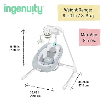 براعة InLighten Soothing Swing - مقعد الرضع الدوار ، أصوات مهدئة ، شبكة خفيفة الوزن - داكوتا