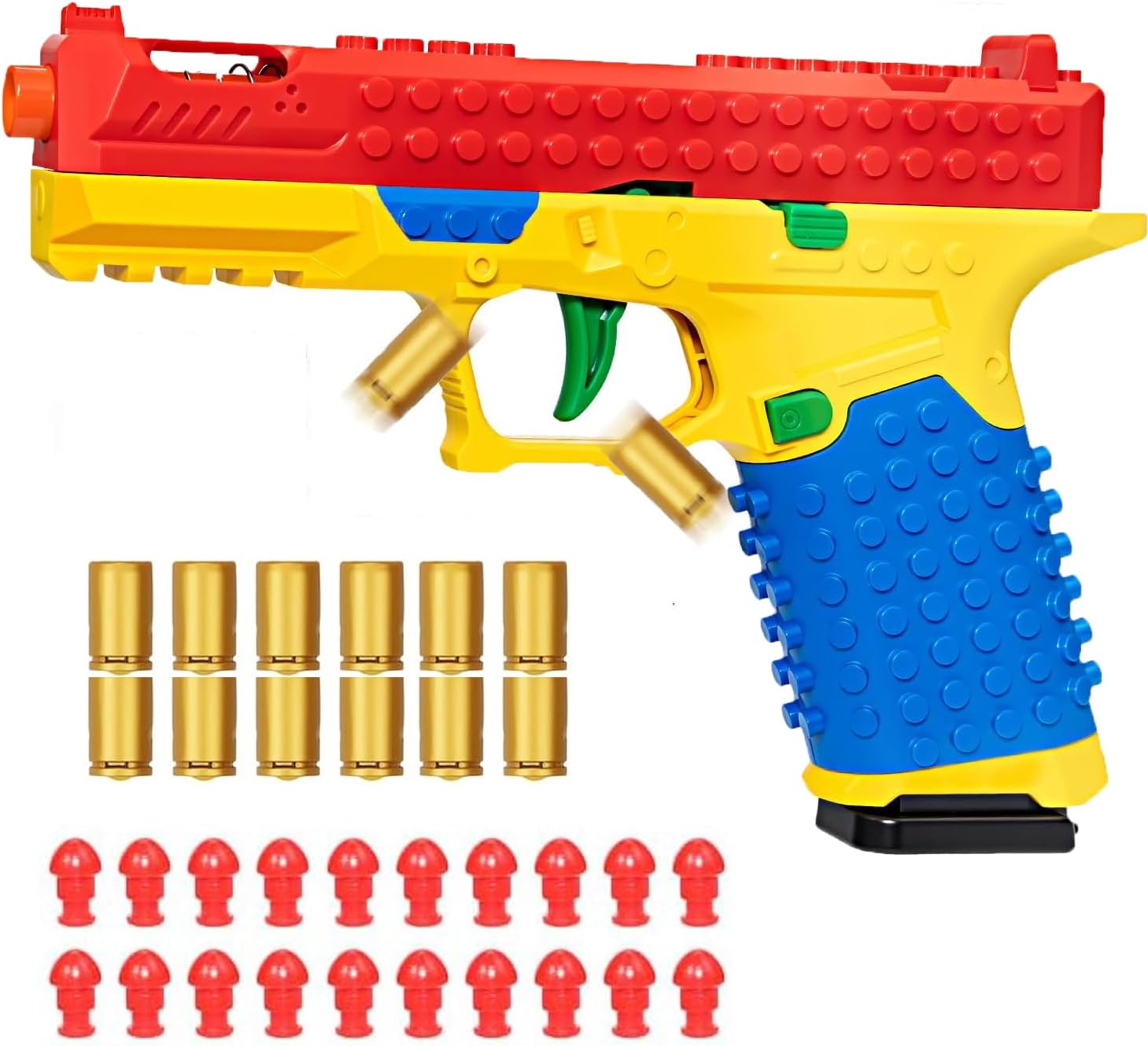 Toy Gun Building Block Kit, DIY Fidget Pistol Toy for Adults, Funny Building Blocks Set with Display Stand, Creative Soft Shooting Collectible