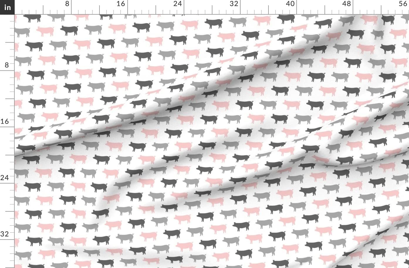Spoonflower Fabric - Pigs Pink Gray Farm Animals Nursery Pig Piggies Printed on Organic Cotton Sateen Fabric by The Yard - Sewing Quilting Apparel Home Decor