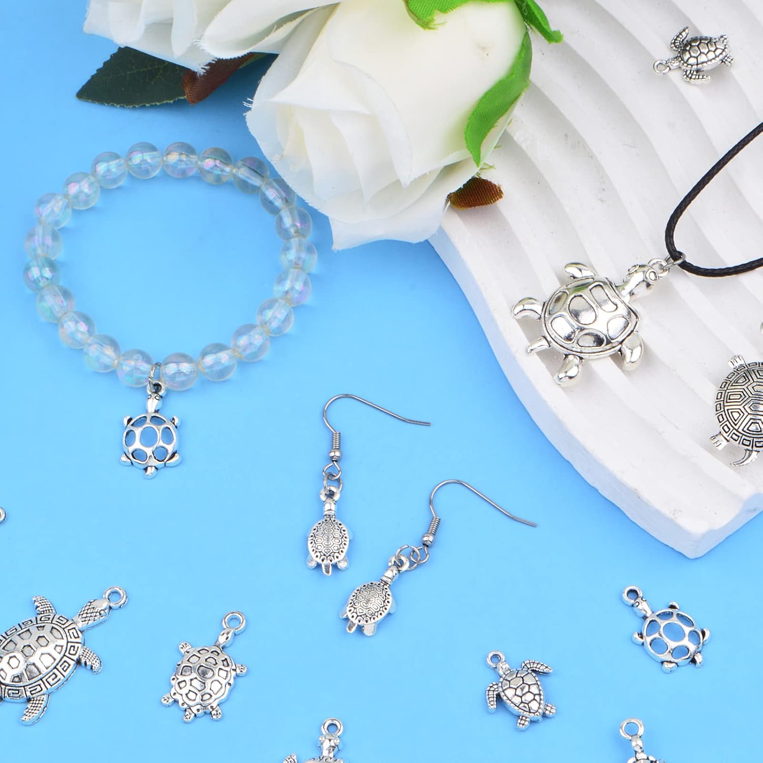 75pcs 15 Styles Tibetan Silver Mixed Turtle Shape Charms Vintage Alloy Sea Turtle Tortoise Dangle Pendants for DIY Necklace Bracelet Jewellery Making Supplies - Image 7