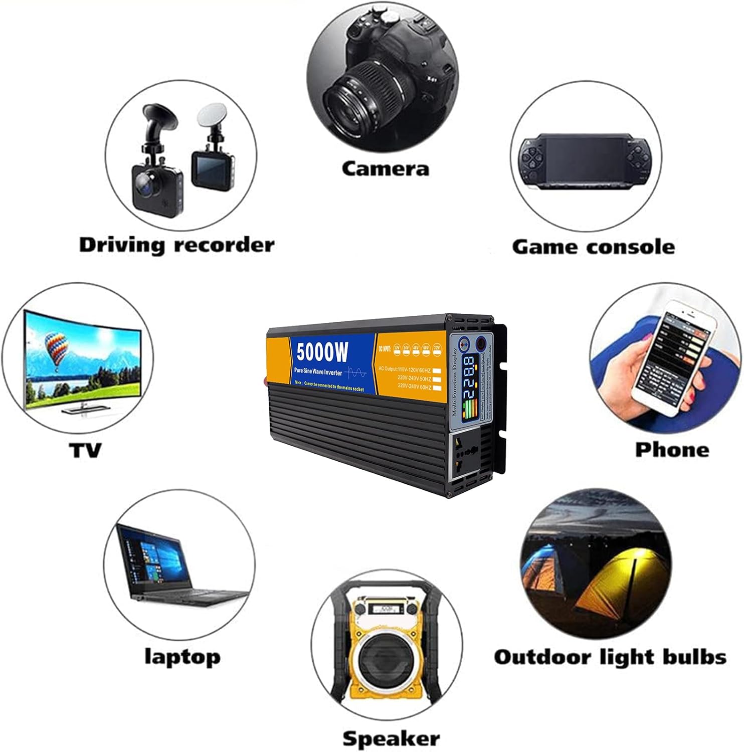 5000W Split Phase Inverter Pure Sine Wave Inverter Charger DC 12V/24V/48V/60V/72V Input AC Output 110V 120V /230V 240V Low Frequency Solar Power Inverter Converter,24V to 110V