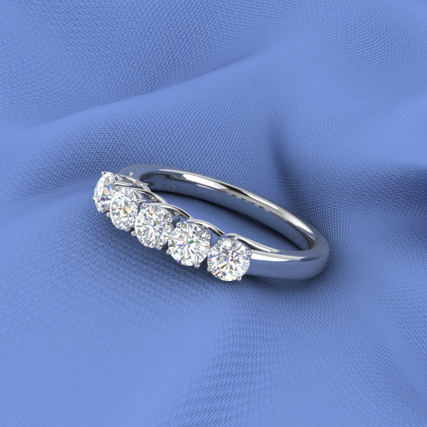 FINEROCK 1 Carat 5-Stone Diamond Wedding Band Ring in 14K Gold
