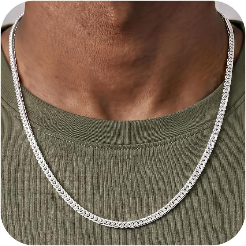 925 Sterling Silver Necklace for Men，3.5/5/7mm Foxtail Cuban Chain