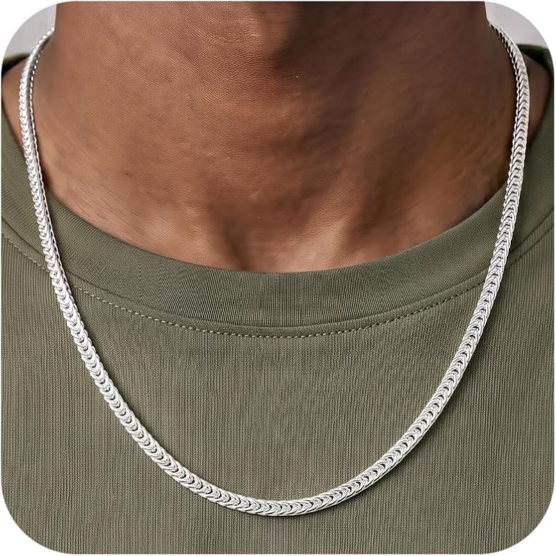 925 Sterling Silver Necklace for Men，3.5/5/7mm Foxtail Cuban Chain