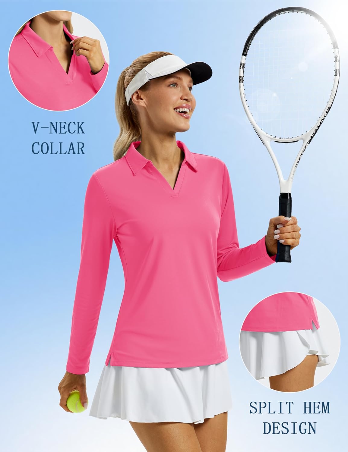 MAGCOMSEN Women's Polo Shirts Long Sleeve Golf Polo V Neck Workout Tops UPF 50+ Quick Dry Tennis Athletic Shirts - Image 4