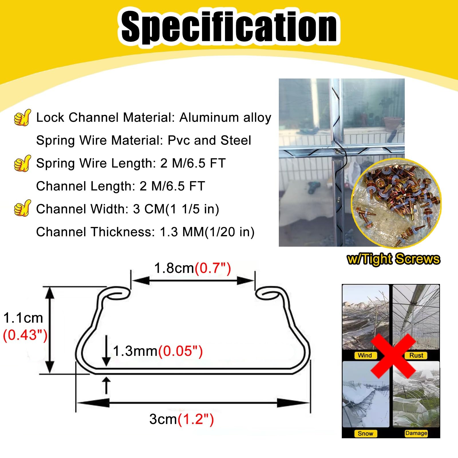 Ce Fil de Verrouillage ondulé en Aluminium pour Rail de Serre printanier, Pinces de Fixation pour Cadre de Serre, Polyvalent pour jardiniers/Agriculteurs/bricoleurs (177 pi/54 m)
