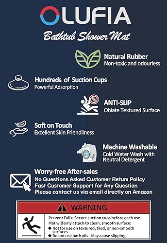 Miniatura 9 de Tapete antideslizante para bañera  Alfombra de baño de goma real para bañera y ducha, tapete de baño para seguridad diaria, tapete de baño para