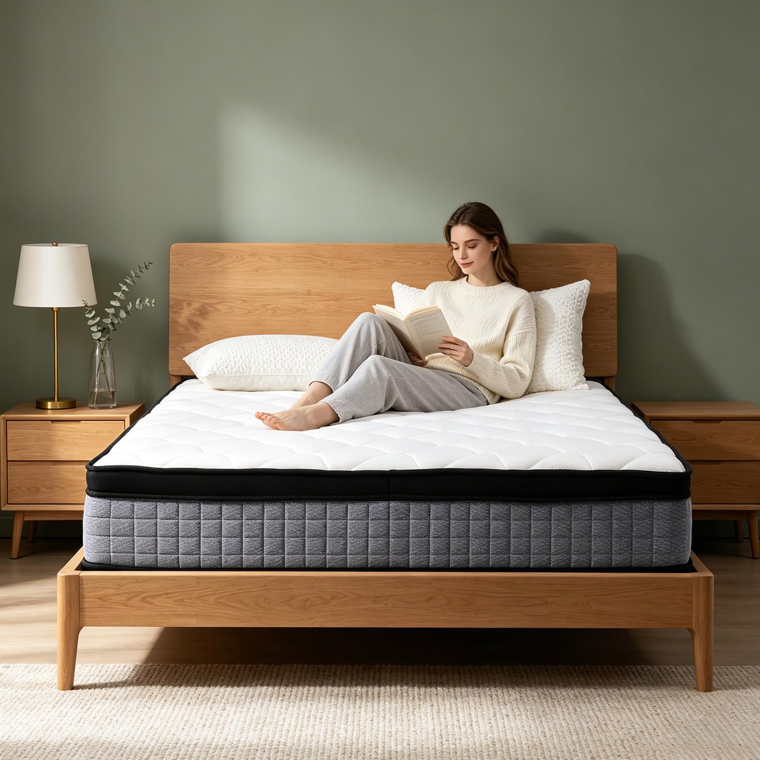 Photo 1 of 12-Inch King Mattress,Memory Foam and Spring Hybrid Mattress, Medium Firmness, Lumbar Support, Suitable for Home Bedrooms and Hotels, Boxed, with Pressure Relief and Sound Insulation Features