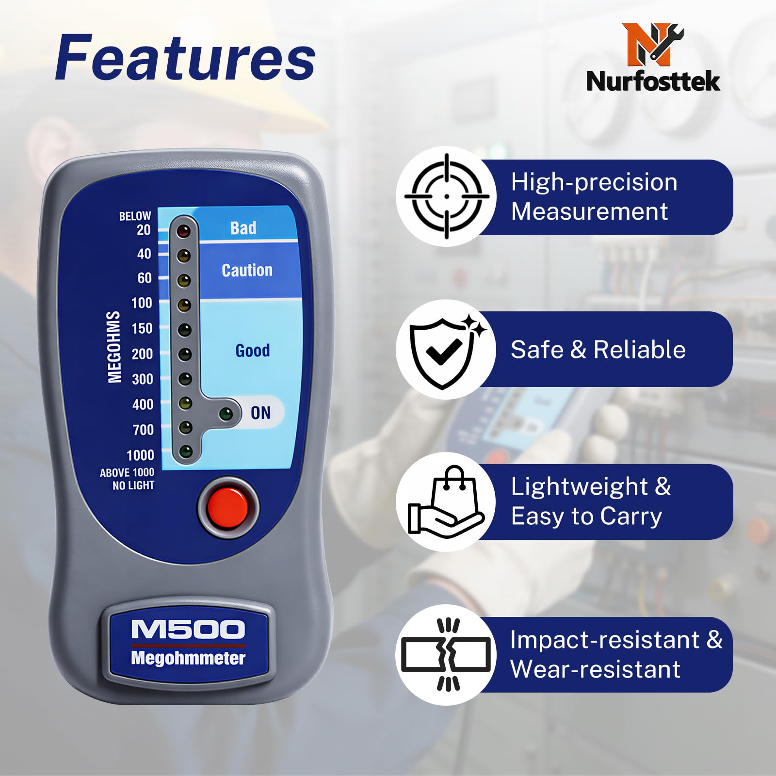 M500 Megohmmeter Portable Insulation Tester, with Soft Tool Kit — Amazon image 5