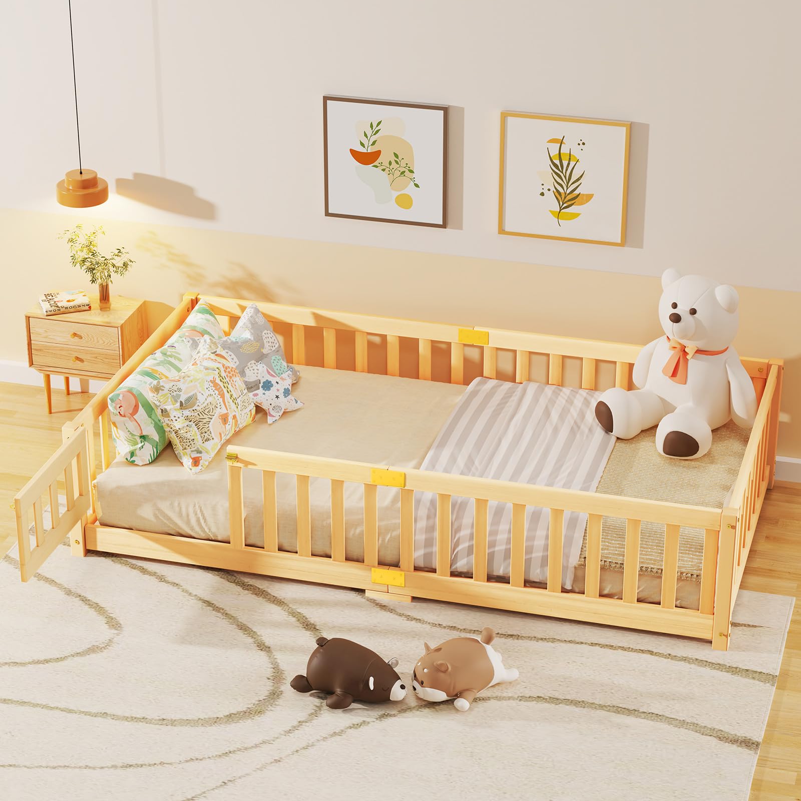 Meulbaty Twin Floor Bed Natural Wood