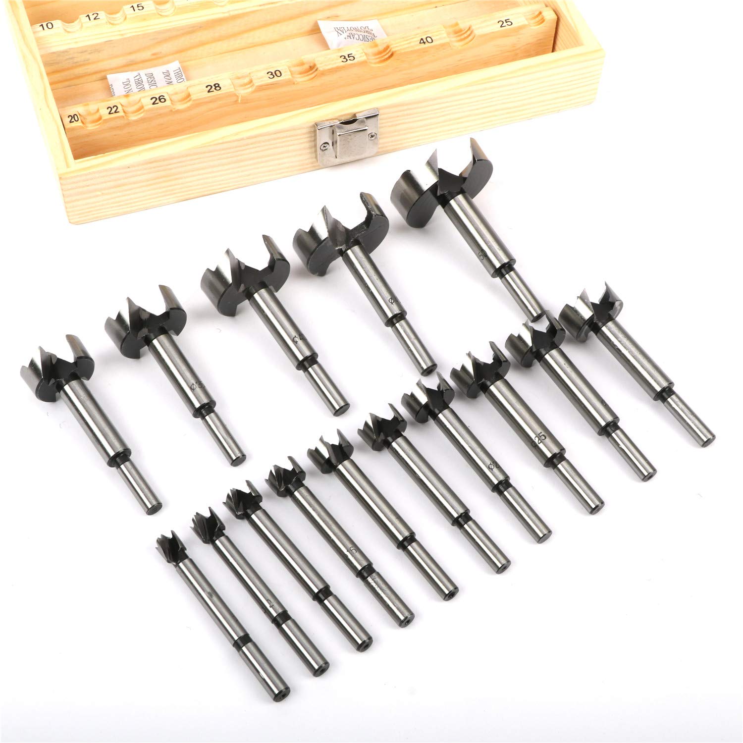 15 Pcs Forstner Bit 2/5-2 Inch Carbon Steel Wood Drilling Forstner Drill Bit Wood Cutter Auger Opener Round Shank Drilling Cutting Tool Set (Metric 10mm-50mm): Tools & Home Improvement