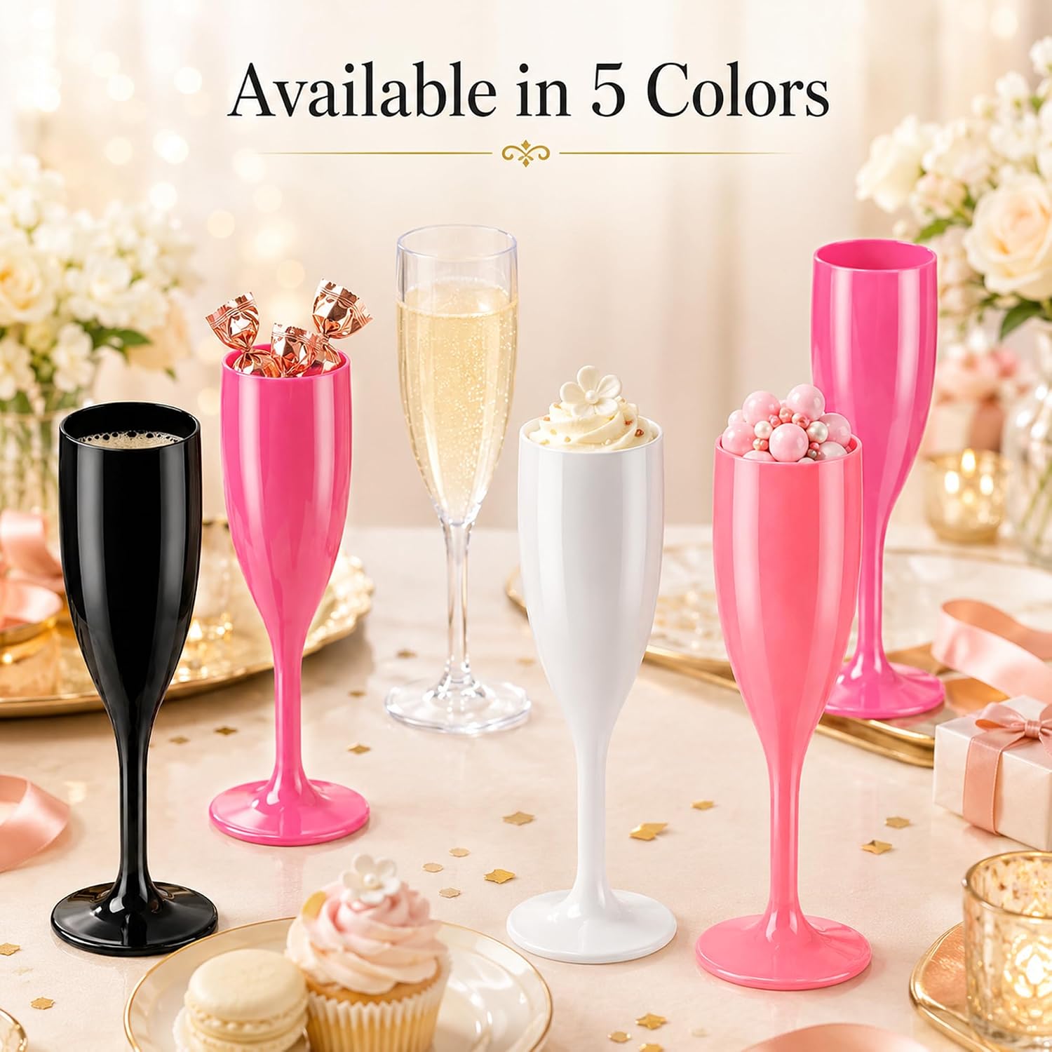 White Plastic Champagne Flutes, 6 Oz Plastic Champagne Glasses 10 pack