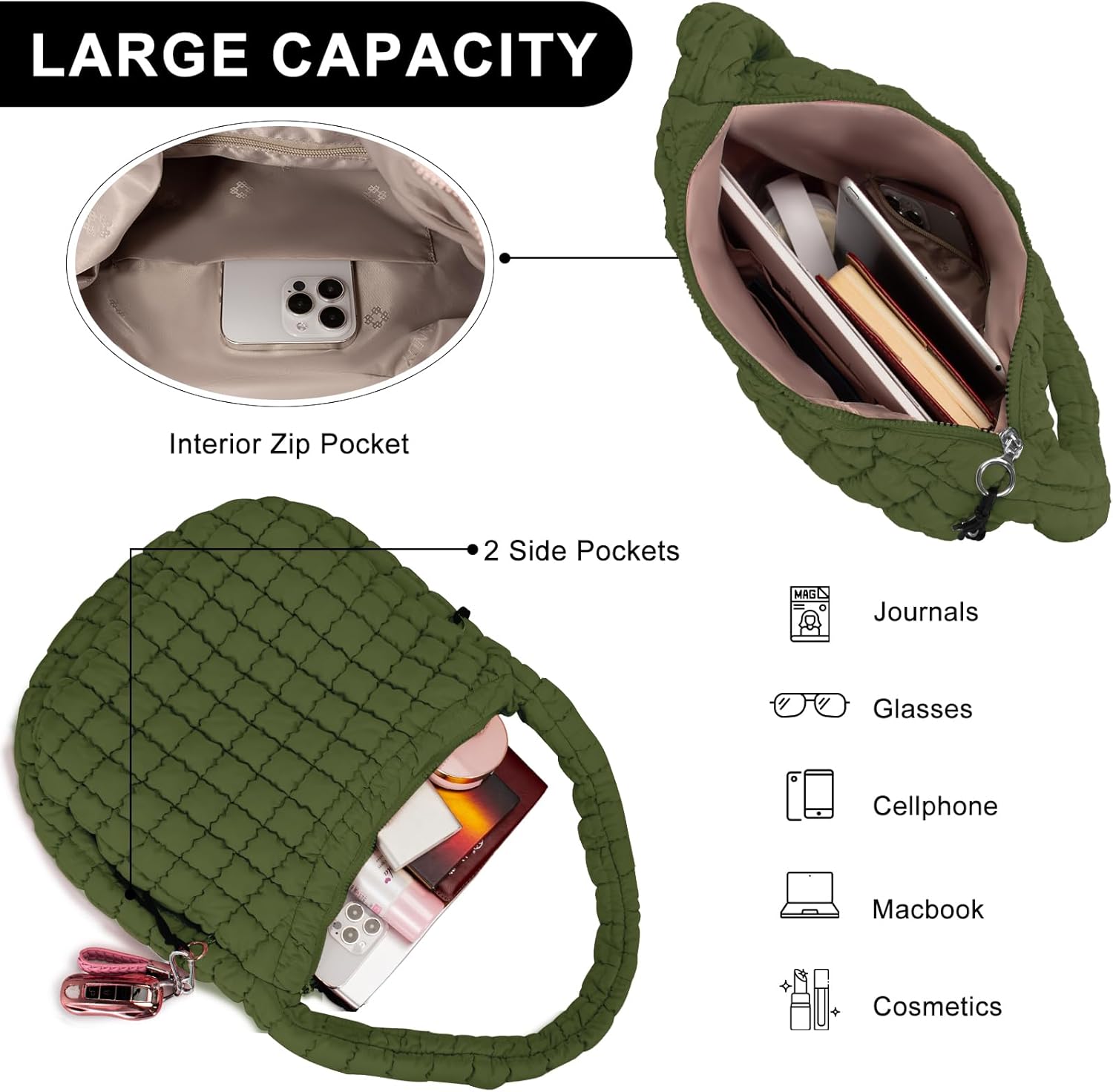 Puffer Tote Bag for Women Large Quilted Puffy Lightweight Carryall Crossbody Tote Bag for Women - Image 4