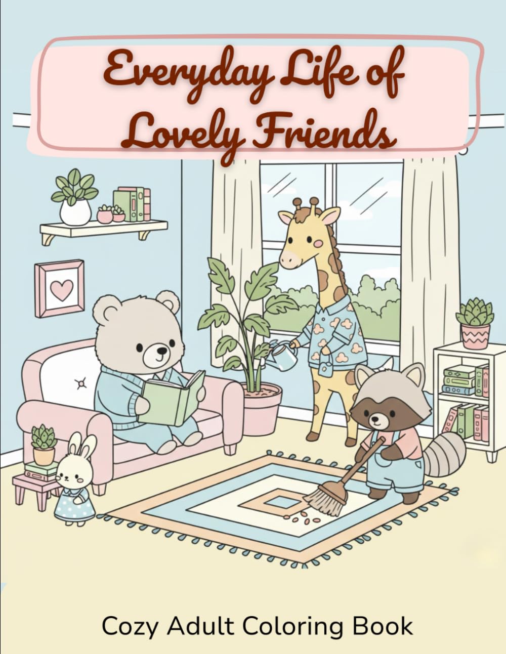 Everyday Life of Lovely Friends: A Bold and Easy Coloring Book for Stress Relief and Relaxation