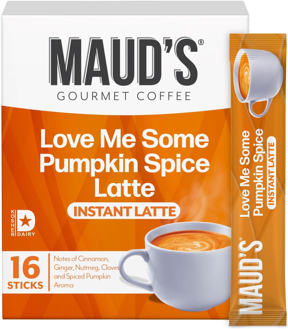 Maud's Pumpkin Spice Latte Instant Coffee, 16 ct, 100% Arabica Coffee, Instant Hot or Iced Latte - Just add water