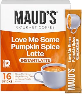 Maud's Pumpkin Spice Latte Instant Coffee, 16 ct, 100% Arabica Coffee, Instant Hot or Iced Latte - Just add water