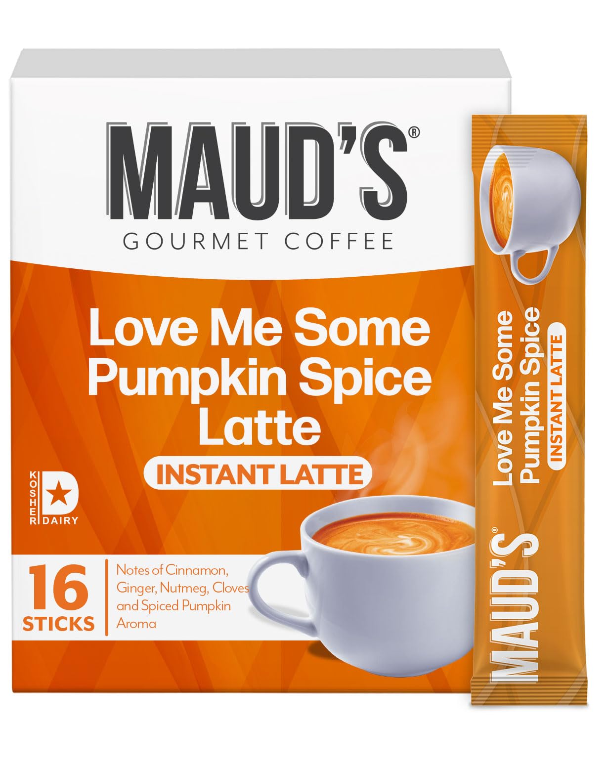 Maud's Pumpkin Spice Latte Instant Coffee, 16 ct, 100% Arabica Coffee, Instant Hot or Iced Latte - Just add water