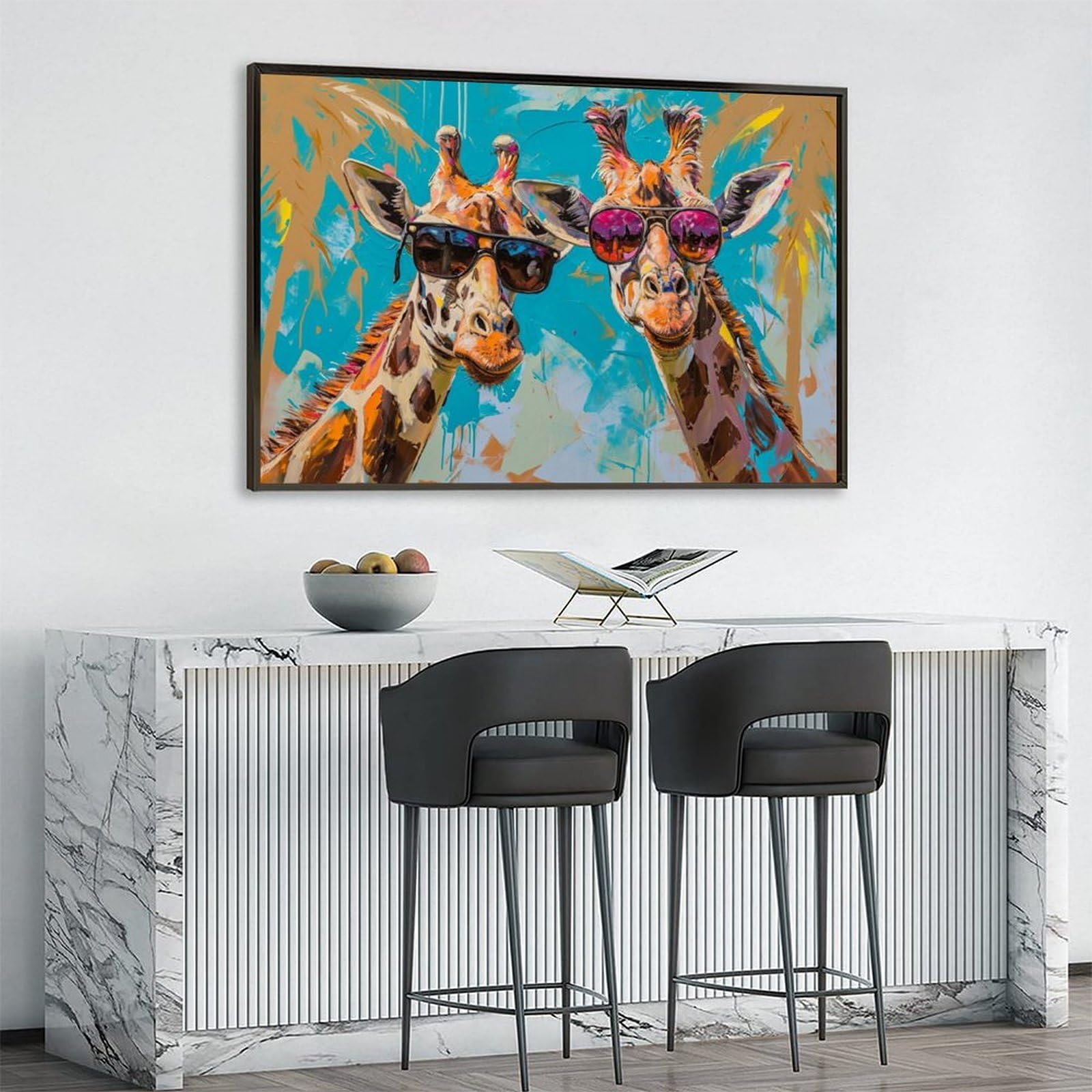Amazon.co.jp: 絵画 サングラスをかけた2頭のキリンインテリア 絵画 