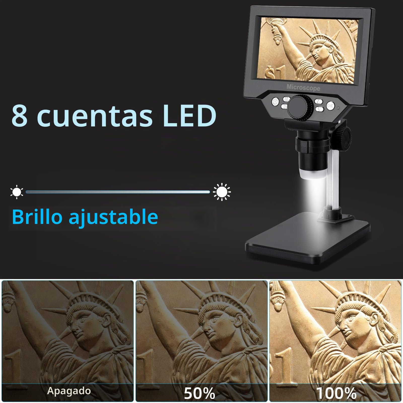 Koolertron Microscopio para Niños,5.5 Pulgadas Microscopio Profesional Digital LCD Portátile HD 1080P con 1-1000x Zoom de Aumento,8 Luces LED Ajustables,Compatible con PC Windows MacOS