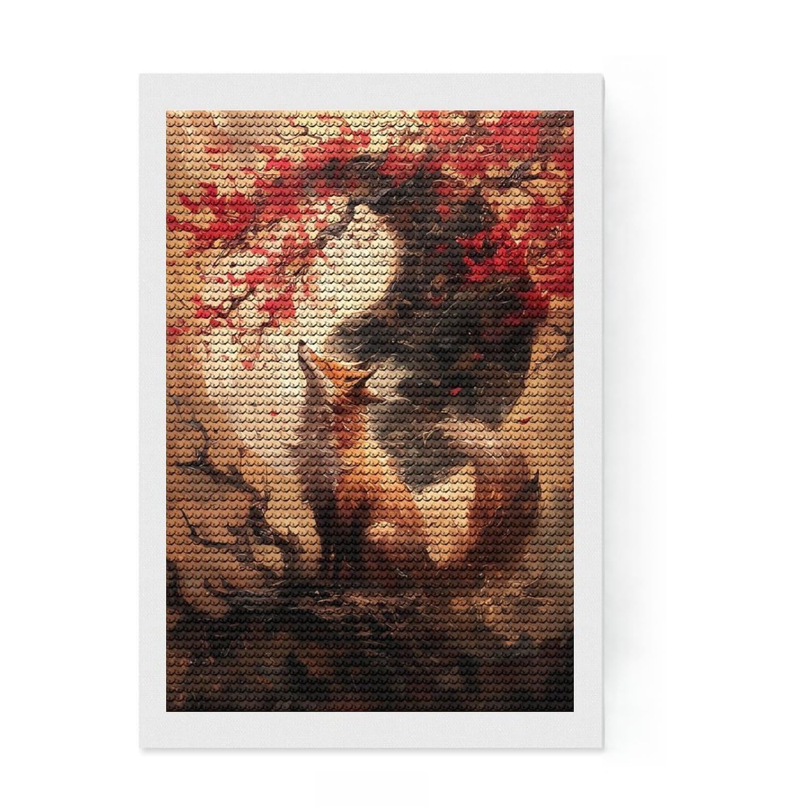Junmoney Cherry Fox Yin and Yang DIY Diamond Art Canvas Kit 8"x12", Easy to Enjoy, Adhesive Canvas, Aesthetic Room Decor, Thoughtful Handmade Gift
