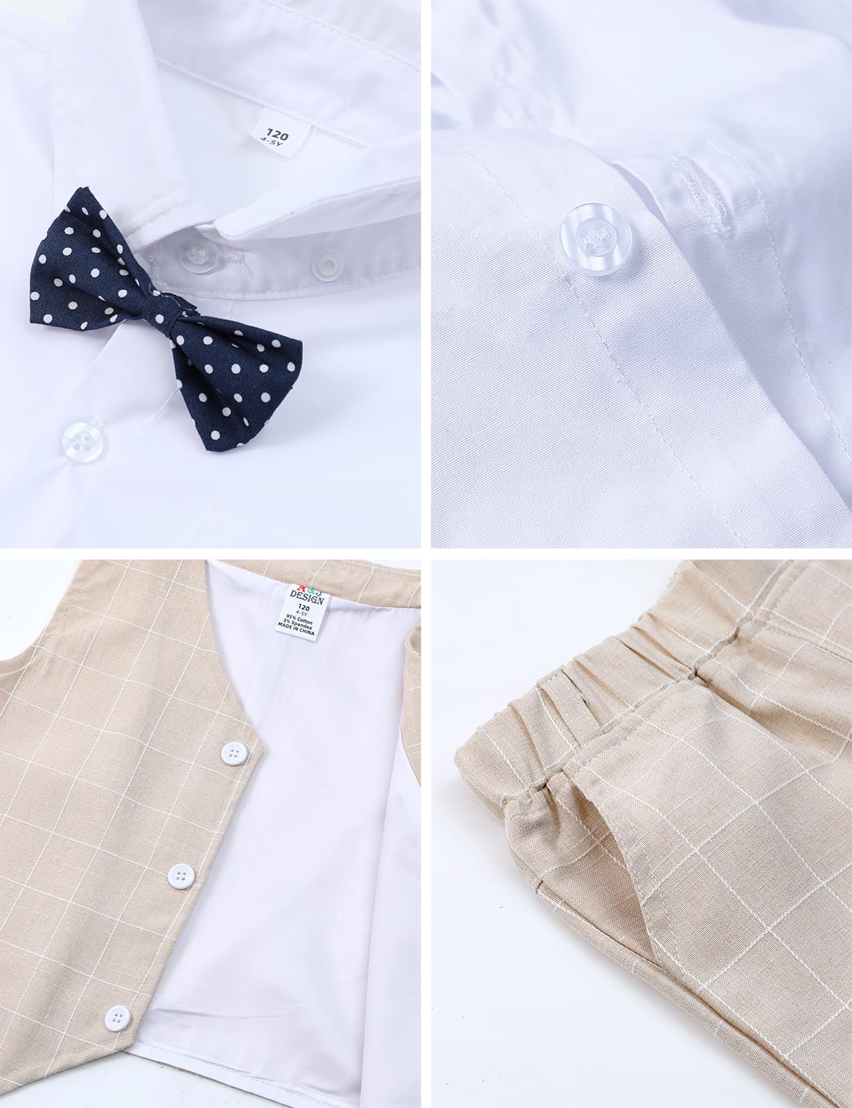 mintgreen Baby Anzug Junge, 3 Stück Gestreift Outfit Hochzeit Gentleman Kleiderset Lange Ärmel Hemd + Weste + Hosen + Krawatte, 1-5 Jahre