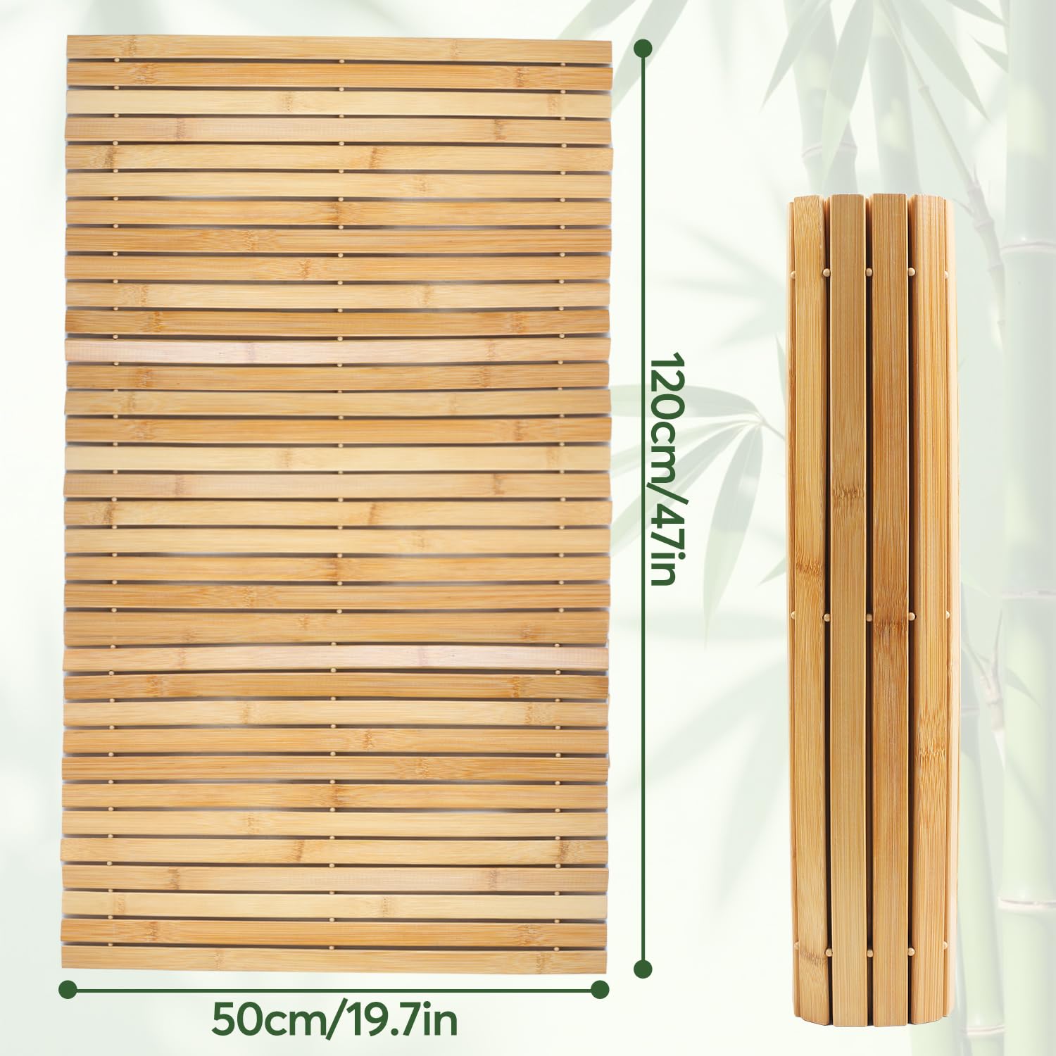 Tapis de bain en bambou, 120 x 50 cm, antidérapant, enroulable, pour salle de bain et sauna