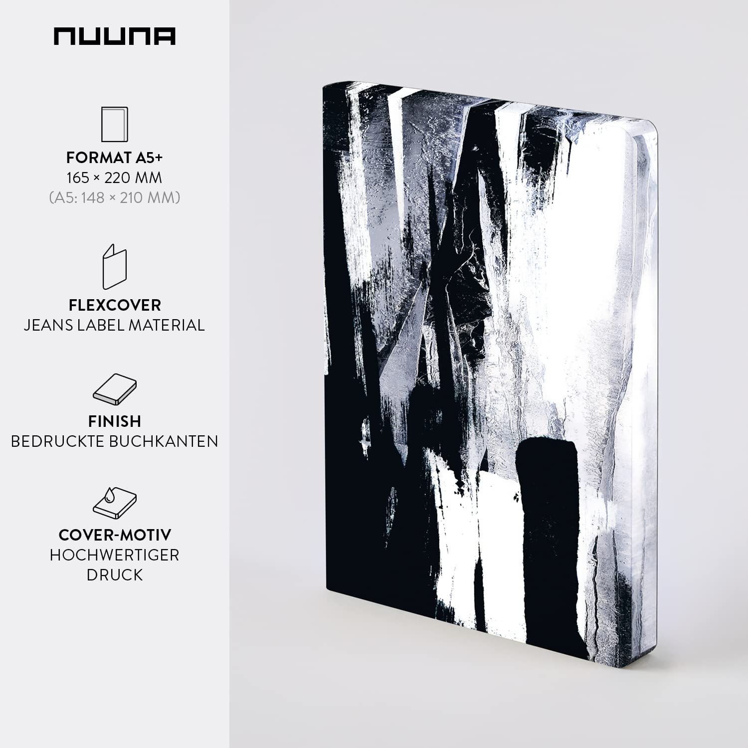 nuuna Notebook A5+ | Composition L - Zen | 3.5 mm Dot Grid | 256 Numbered Pages | 120 g Premium Paper | Jeans Label Material | Vegan | Sustainably Produced in Germany,Black/White/Grey