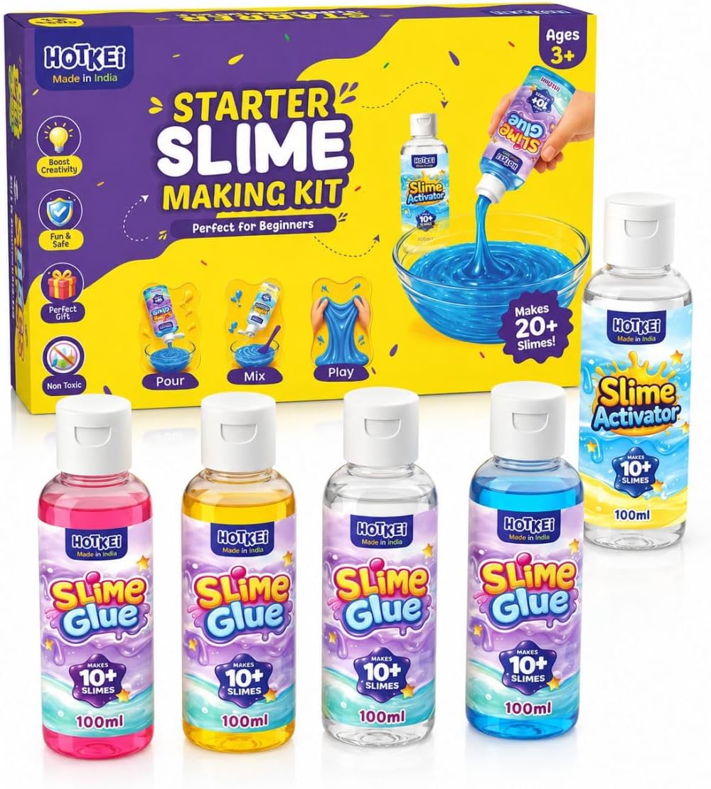 HOTKEI Starter Slime Making Kit Multicolor Fruit Scented DIY Slime Jelly Putty Making Art Craft Kit Set Activator Glue Birthday Return Gift Set for Boys Girls Kids 3 to 10 Years