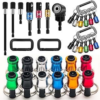 21Pcs Bit Holder Cool Gadgets, Windspeed 1/4 Quick Release Bit Holder Keychain for Impact Driver with 105 Degree Right Angle Drill Extension Bit Holder 1/4 Hex Shank Impact Driver Socket Drives