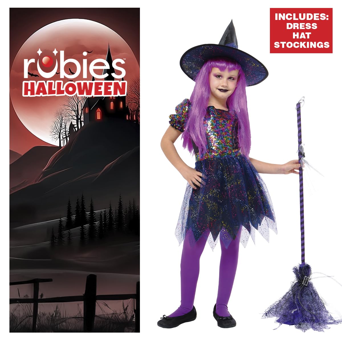 Costume De Sorcière Pour Fille 3-12 Ans - Robe Violette Longue Avec Chapeau, Balai, Masque - Déguisement Halloween Costume Sorciere Enfant Costume De Sorcière Pour Fille 3-12 Ans - Robe Violette Longue Avec Chapeau, Balai, Masque - Déguisement Halloween Costume Sorciere Enfant