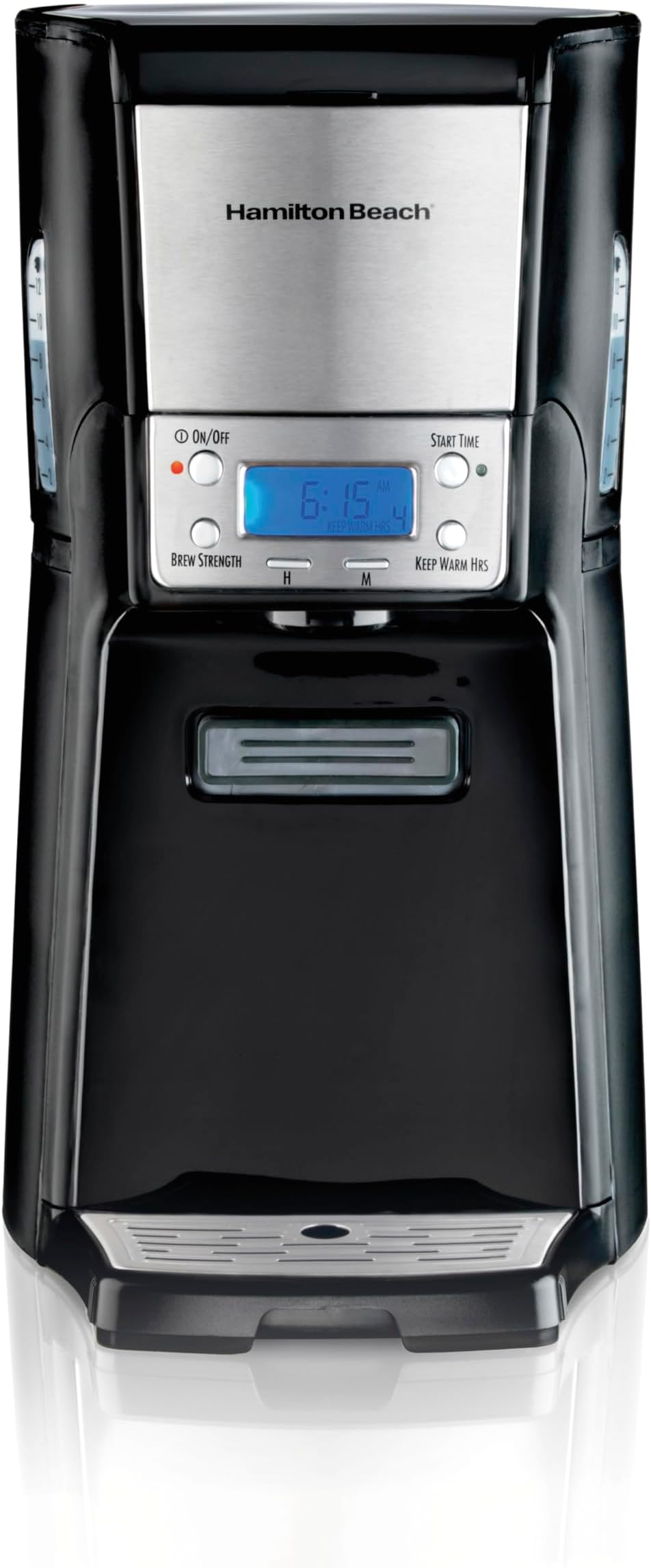 Hamilton Beach One Press Programmable Dispensing Drip Coffee Maker with 12 Cup Internal Brew Pot, Water Reservoir, Black with Chrome (48464)