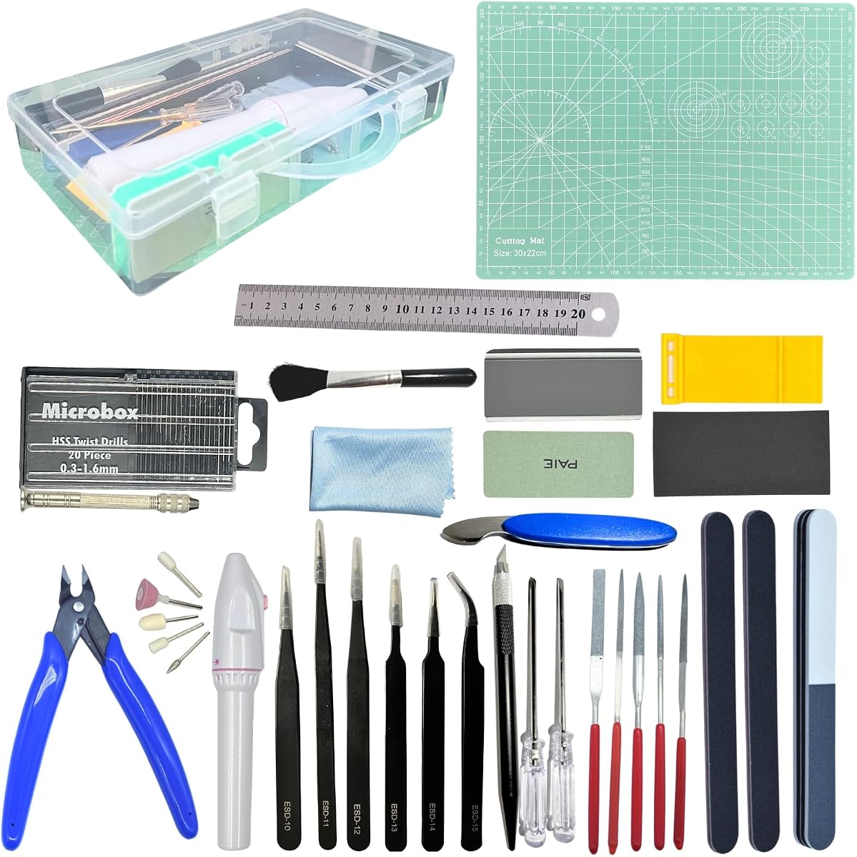 Gundam Model Tool Kit, 64pcs Hobby Modeler Basic Tool Set for Minature Bandai Models, Cars, Airplanes, Buildings, Gundam, Robots Repairing Fixing