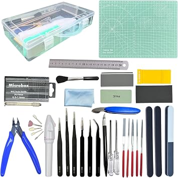 Gundam Model Tool Kit, 64pcs Hobby Modeler Basic Tool Set for Minature Bandai Models, Cars, Airplanes, Buildings, Gundam, Robots Repairing Fixing