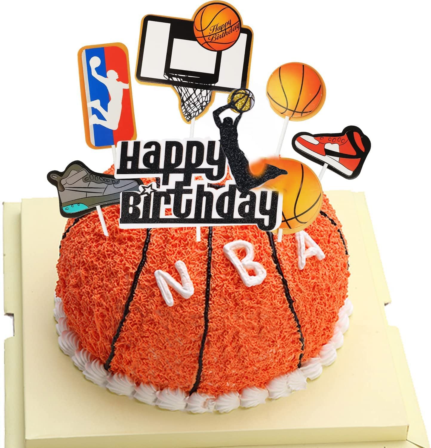 SHAMO 7 Stuks Taartdecoratie Basketbal - Zwarte Glitter