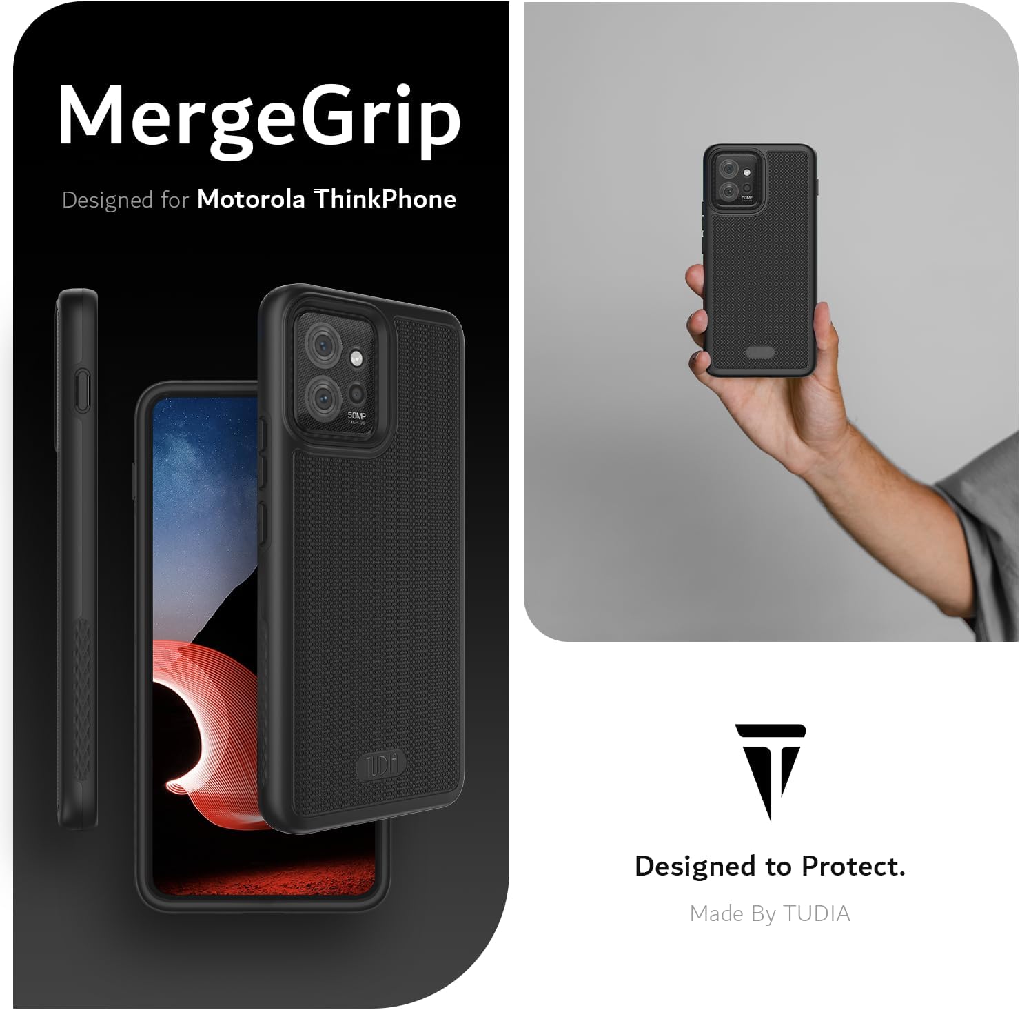 TUDIA DualShield Grip Designed for Motorola ThinkPhone Case (2023), [MergeGrip] Dual Layer Shockproof Slim Military Grade Non-Slip Tough Heavy Duty Protective Phone Case Cover (Matte Black)