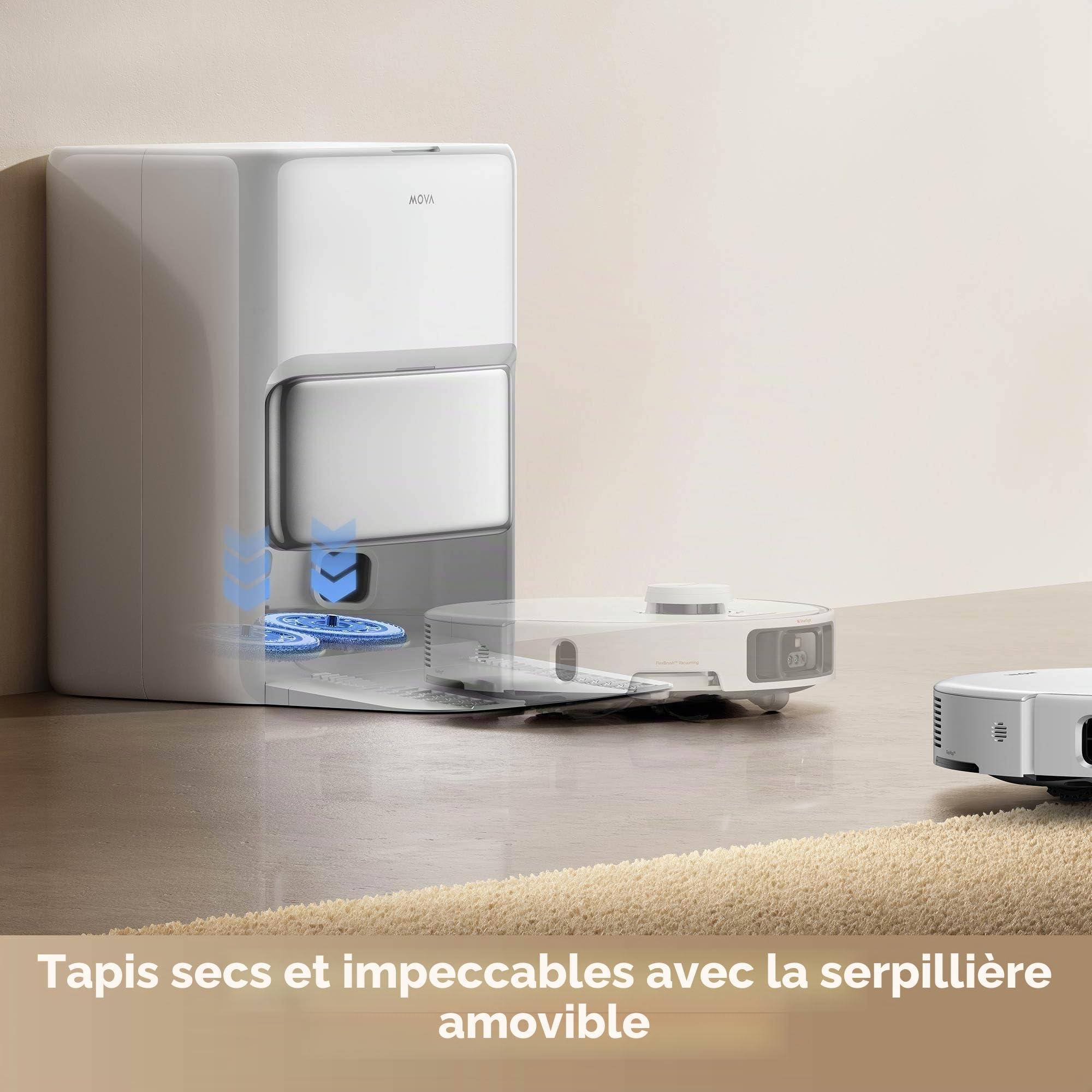 MOVA Aspirateur Robot combiné P50 Pro Ultra, 19 000 Pa, Brosse Anti-enchevêtrement, serpillère 75 ℃, tête de Brosse de Rechange 3 en 1 avec Support, autonomie de la Batterie 30D, Argent