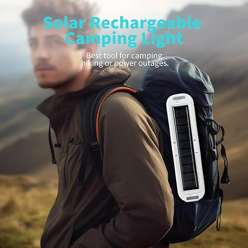 Miniatura 8 de Linterna solar recargable para campamento, 2000 lúmenes, 4 modos de luz, carga solar y USB (blanco)