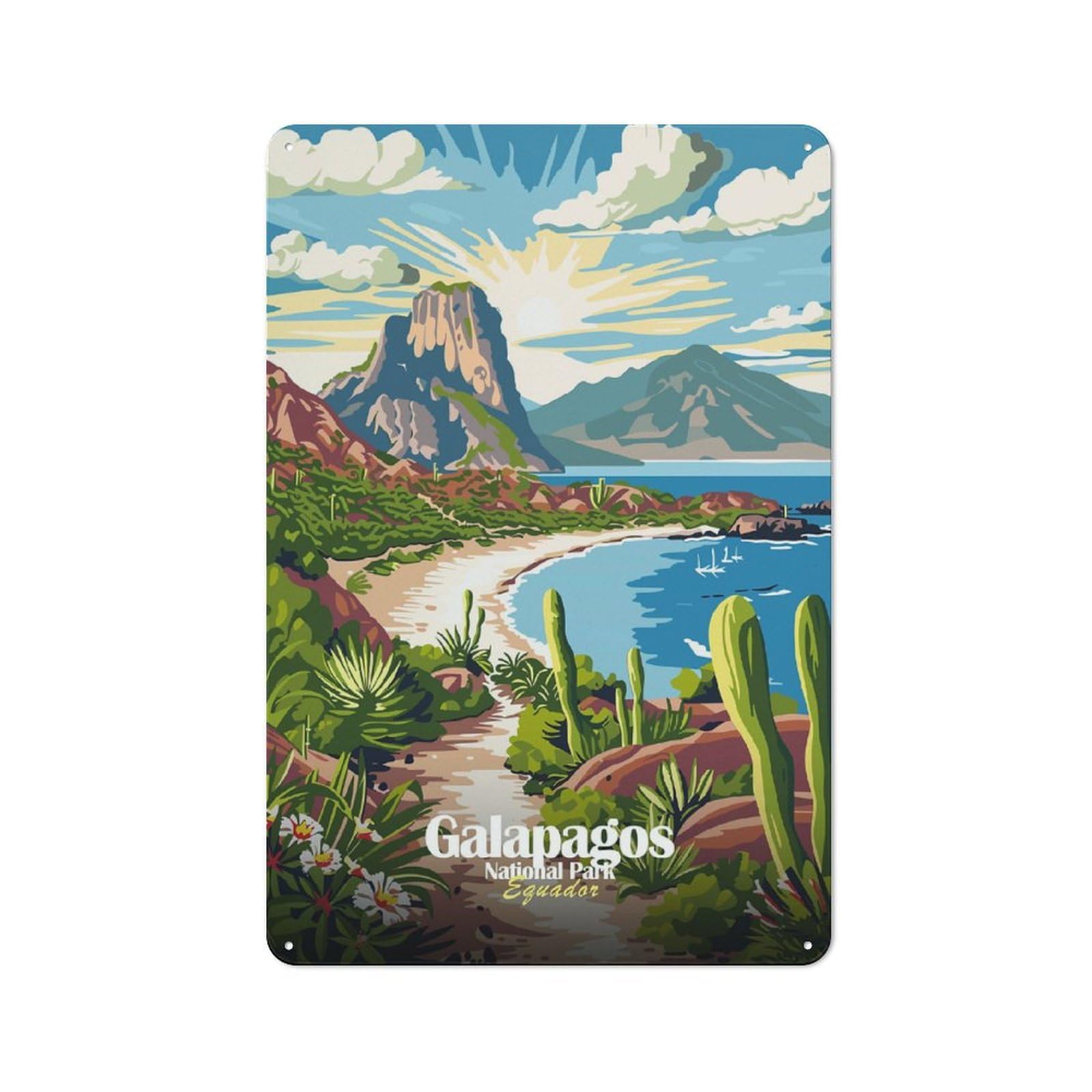 Junmoney Style-14 Galapagos National Park Ecuador Travel Vintage Metal Sign 30X20cm For Studio Or Craft Room, For Kitchen, Dining Room And Home Bar Wall Decor