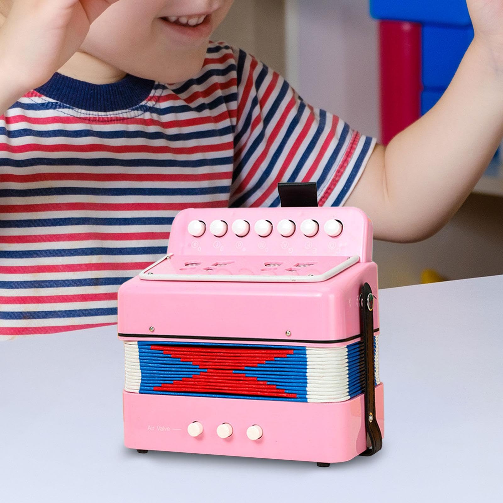 Oshhni Acordeón infantil de 7 teclas, instrumento musical ligero para entretenimiento musical, acordeón de juguete para niños, botón de 7 teclas para, Rosa