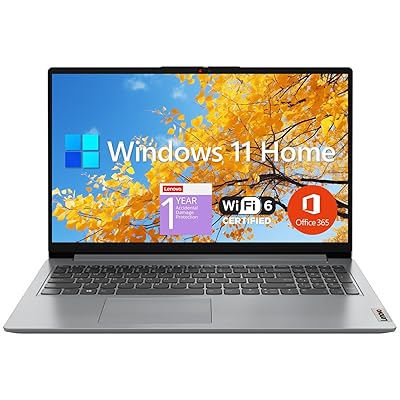 Lenovo IdeaPad 1 Home Laptop, 15.6" FHD Display, Intel Celeron Dual Core Processor, 12GB RAM, 384GB Storage(128GB eMMC + 256GB PCIe), 1 Yr Office 365, Wi-Fi 6, W11H, Additional 1 Yr ADP