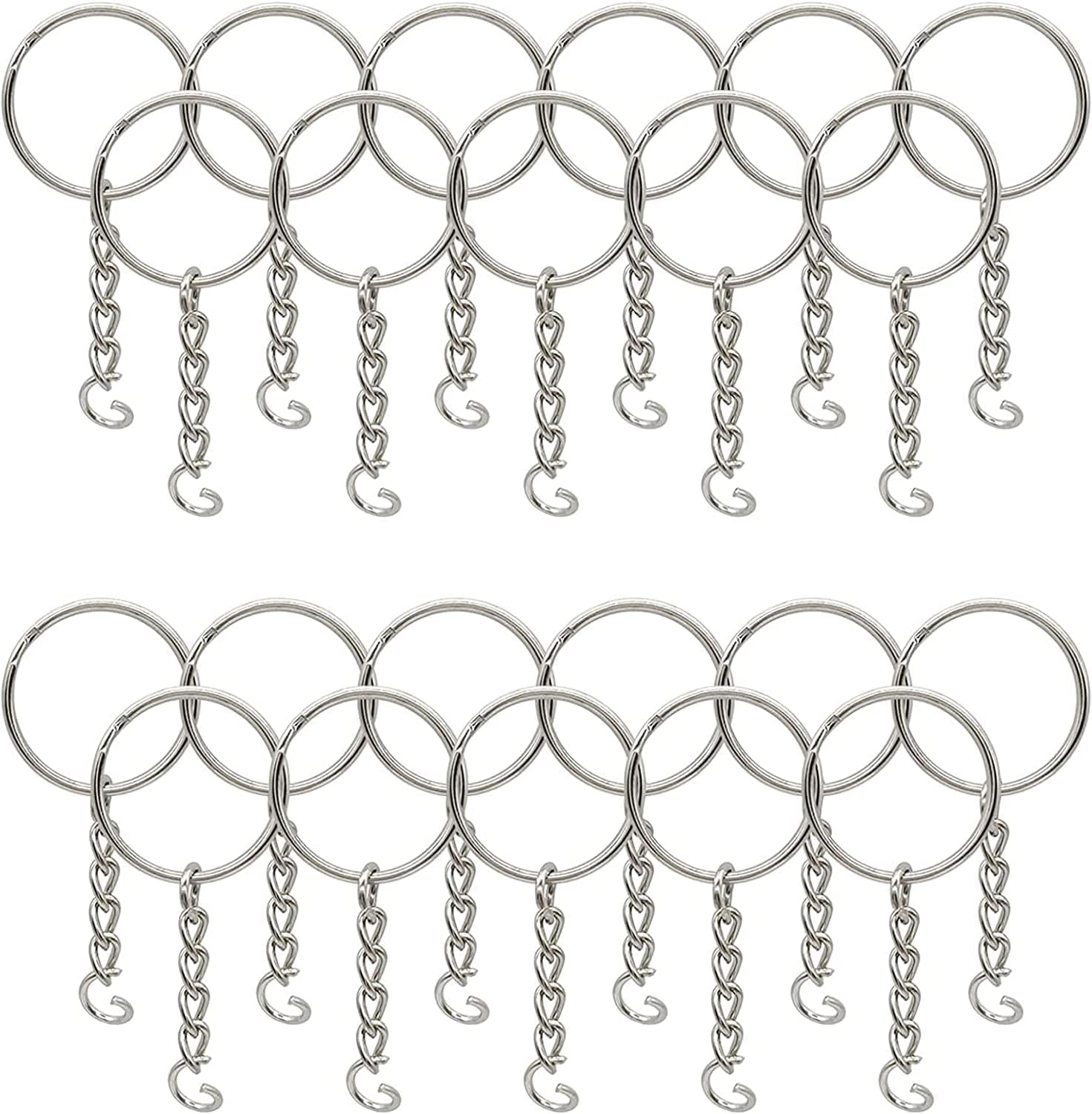 100-Pack Bulk Keyring Set - Split Key Chain Rings with 1-inch Large Chains - Heavy-Duty Metal Keychain Ring - Easy to Use Open Jump Rings - Strong Small Round DIY Jewelry Making Keyrings Kit