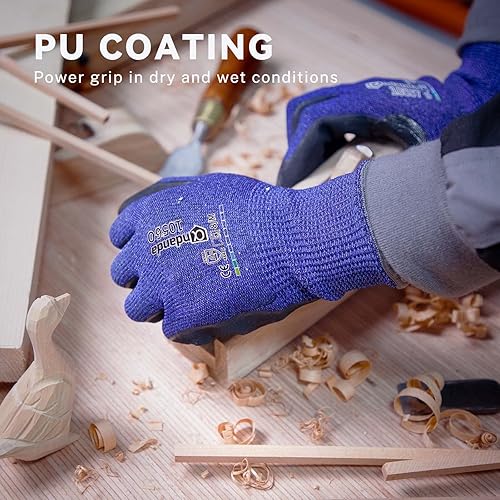 Miniatura 2 de ANDANDA 3 pares de guantes resistentes a los cortes de nivel 5, ajuste elástico cómodo 3D, guantes de trabajo recubiertos de poliuretano con agarre
