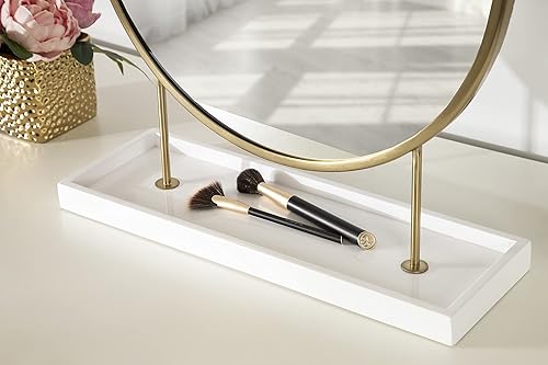 Miniatura 3 de Kate and Laurel Maxfield - Espejo de mesa moderno, 18 x 22 pulgadas, dorado y blanco, espejo decorativo con base de hierro