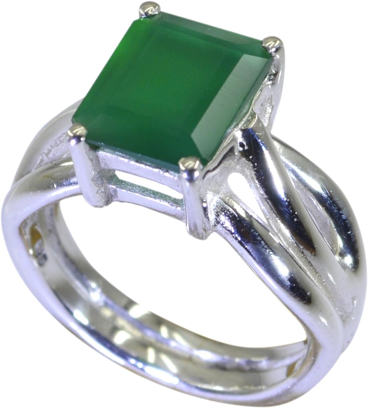 Natural Green Onyx Ring Healing Silver Princess Shape Prong Setting Handmade 5,6,7,8,9,10,11