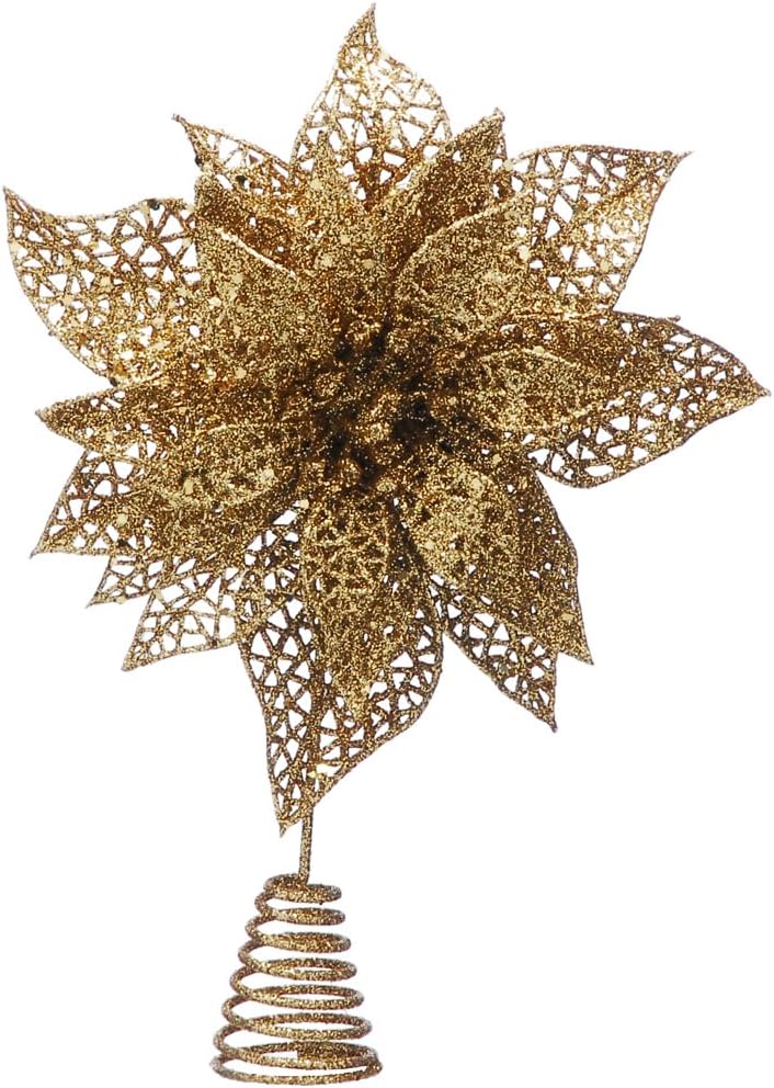 28cm Gold Glitter Poinsettia Christmas Tree Topper - Deluxe Christmas Tree Topper - Christmas Tree Decoration