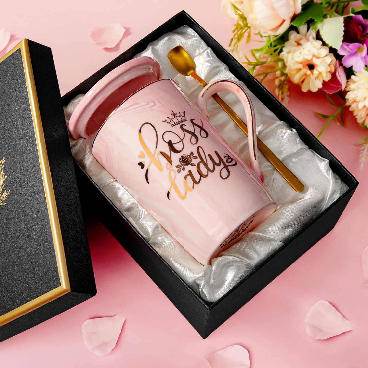 Biching Boss Lady Gifts for Women - Unique Birthday Gift for Women, Friend, Coworkers, Colleagues, Boss Female - Appreciation Mothers Day Gifts - 14Oz Marble Ceramic Coffee Mug Pink - Image 4