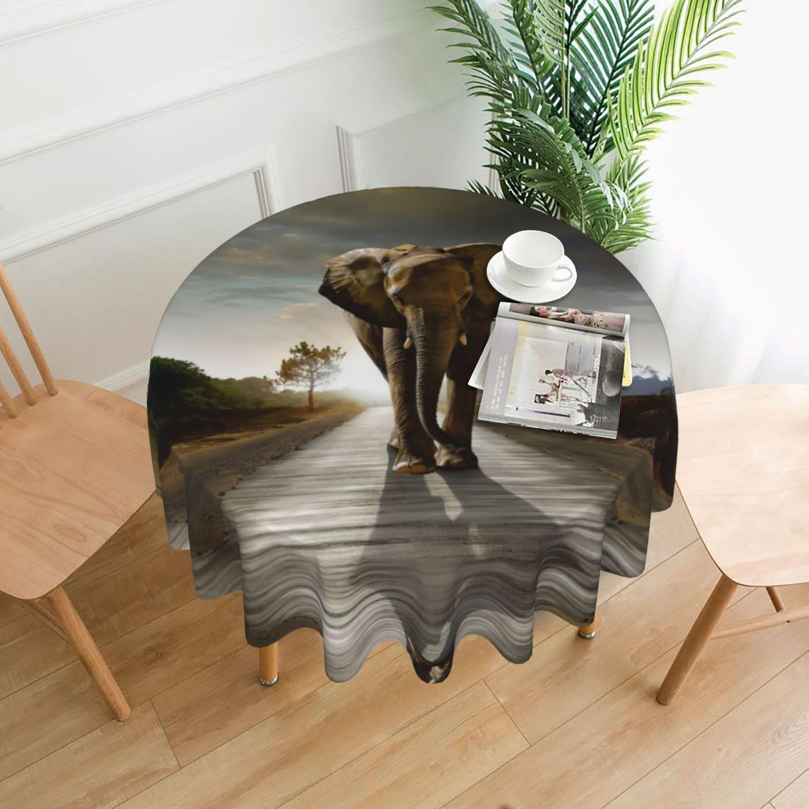 YYHWHJDE Elephant Prints Round Decorative Tablecloth 60in – Elevate Your Dining Experience with This Stunning Table Throw for Parties & Everyday Use