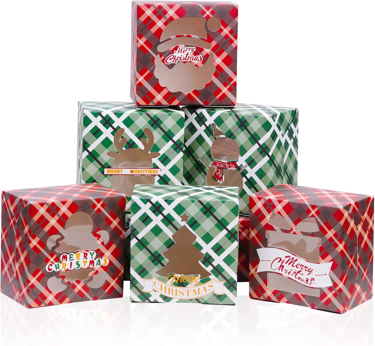 SUMERSHA 24 Pack Christmas Cookie Boxes with Window Xmas Bakery Boxes Christmas Treat Boxes for Cupcakes Cookies Brownies Donuts Pastries Holiday Gift Giving
