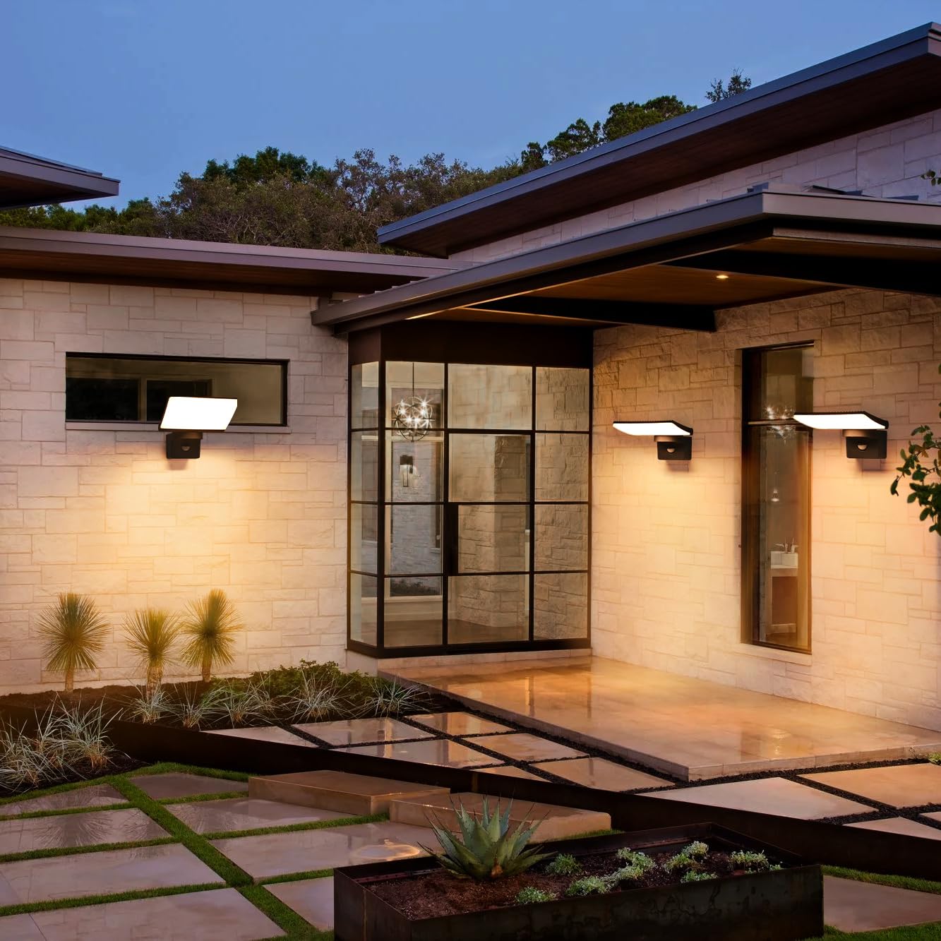 YindaLux 14W Lampe d'extérieur avec détecteur de mouvement Noir, IP65 Applique Murale Extérieur/Intérieur, 3000K Lampe d'extérieur avec Panneau LED Orientable, Applique Murale pour Terrasse
