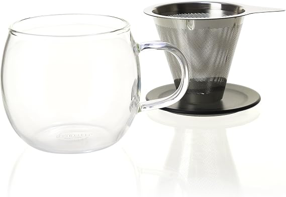 FORLIFE Lucidity Glass Brew-in-Cup with Stainless Infuser and Lid, 12-Ounce/355ml, Charcoal